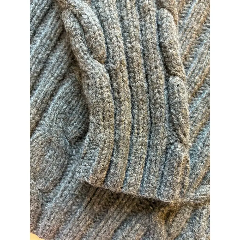 VTG Mens L Turtleneck Fisherman Gray Wool Sweater Diamond Chunky 100% Lambswool